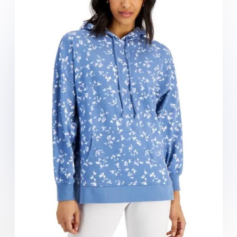 Style & Co. Women's Hoodie Blue Dots/Clouds Size S